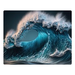 Tsunami Waves Ocean Sea Water Rough Seas One Side Premium Plush Fleece Blanket (large)