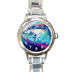 Waves Ocean Sea Tsunami Nautical Nature Water Round Italian Charm Watch by Ravend