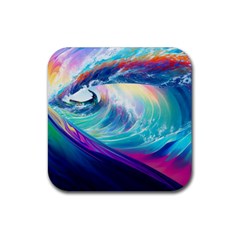 Waves Ocean Sea Tsunami Nautical Nature Water Rubber Coaster (square) by Ravend