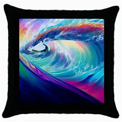 Waves Ocean Sea Tsunami Nautical Nature Water Throw Pillow Case (black) by Ravend