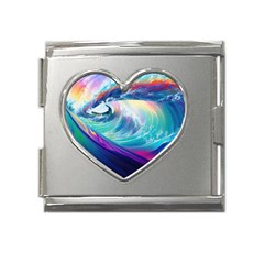 Waves Ocean Sea Tsunami Nautical Nature Water Mega Link Heart Italian Charm (18mm)