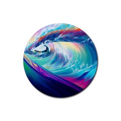 Waves Ocean Sea Tsunami Nautical Nature Water Rubber Round Coaster (4 Pack) by Ravend