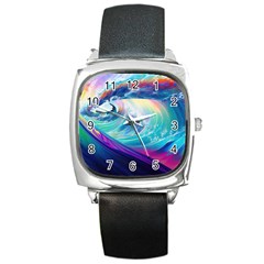 Waves Ocean Sea Tsunami Nautical Nature Water Square Metal Watch by Ravend