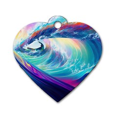 Waves Ocean Sea Tsunami Nautical Nature Water Dog Tag Heart (two Sides) by Ravend