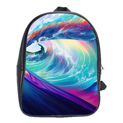 Waves Ocean Sea Tsunami Nautical Nature Water School Bag (large) by Ravend