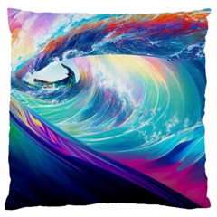 Waves Ocean Sea Tsunami Nautical Nature Water Large Cushion Case (one Side) by Ravend