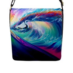 Waves Ocean Sea Tsunami Nautical Nature Water Flap Closure Messenger Bag (l) by Ravend