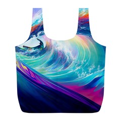 Waves Ocean Sea Tsunami Nautical Nature Water Full Print Recycle Bag (l) by Ravend