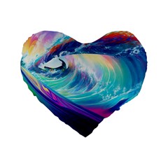 Waves Ocean Sea Tsunami Nautical Nature Water Standard 16  Premium Flano Heart Shape Cushions by Ravend