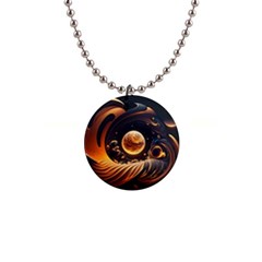 Ai Generated Swirl Space Design Fractal Light Abstract 1  Button Necklace by Ravend