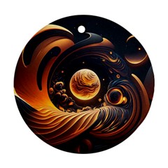 Ai Generated Swirl Space Design Fractal Light Abstract Round Ornament (two Sides) by Ravend