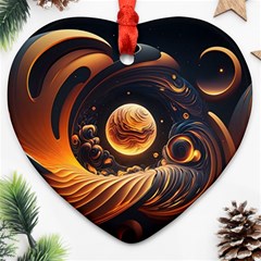 Ai Generated Swirl Space Design Fractal Light Abstract Heart Ornament (two Sides) by Ravend