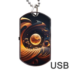 Ai Generated Swirl Space Design Fractal Light Abstract Dog Tag Usb Flash (one Side) by Ravend