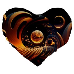 Ai Generated Swirl Space Design Fractal Light Abstract Large 19  Premium Heart Shape Cushions by Ravend