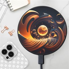 Ai Generated Swirl Space Design Fractal Light Abstract Wireless Fast Charger(black) by Ravend