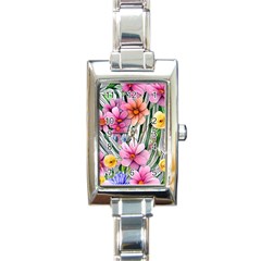 Beautiful Big Blooming Flowers Watercolor Rectangle Italian Charm Watch by GardenOfOphir