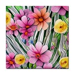 Beautiful Big Blooming Flowers Watercolor Tile Coaster Front