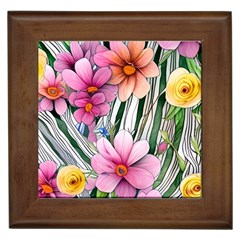 Beautiful Big Blooming Flowers Watercolor Framed Tile by GardenOfOphir