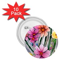 Beautiful Big Blooming Flowers Watercolor 1 75  Buttons (10 Pack) by GardenOfOphir