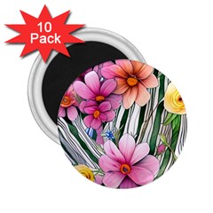 Beautiful Big Blooming Flowers Watercolor 2 25  Magnets (10 Pack)  by GardenOfOphir