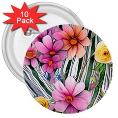 Beautiful Big Blooming Flowers Watercolor 3  Buttons (10 Pack)  by GardenOfOphir