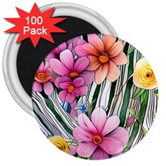 Beautiful Big Blooming Flowers Watercolor 3  Magnets (100 Pack) by GardenOfOphir