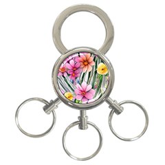 Beautiful Big Blooming Flowers Watercolor 3-ring Key Chain by GardenOfOphir