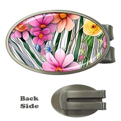 Beautiful Big Blooming Flowers Watercolor Money Clips (oval)  by GardenOfOphir