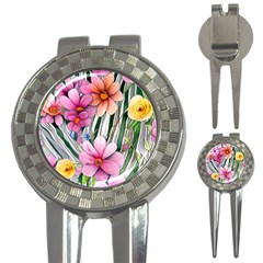 Beautiful Big Blooming Flowers Watercolor 3-in-1 Golf Divots by GardenOfOphir