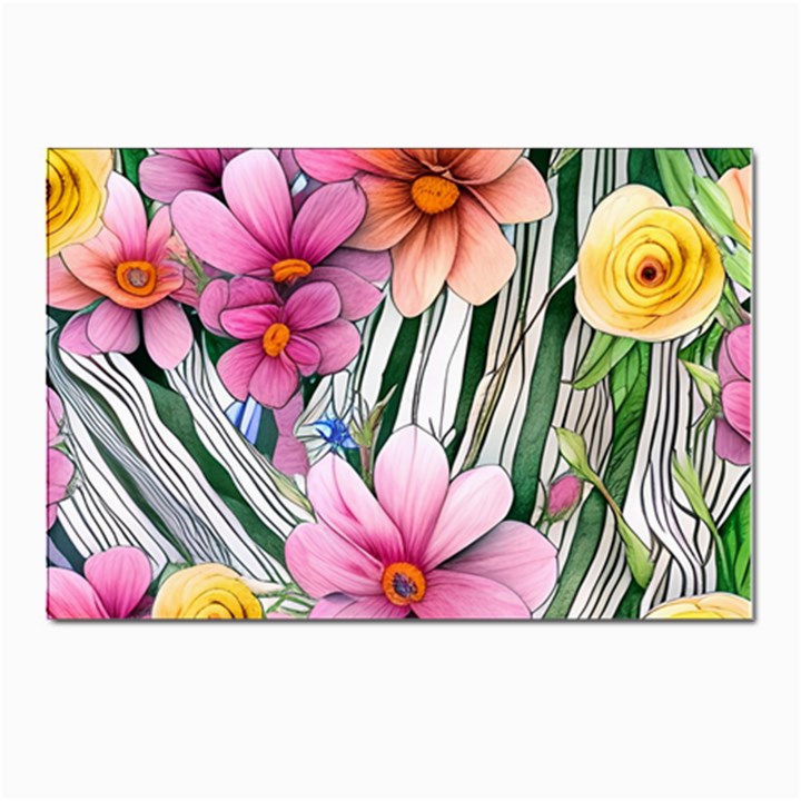 Beautiful Big Blooming Flowers Watercolor Postcard 4 x 6  (Pkg of 10)