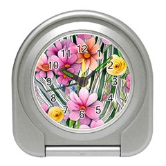 Beautiful Big Blooming Flowers Watercolor Travel Alarm Clock by GardenOfOphir