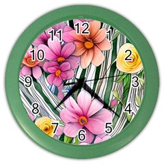 Beautiful Big Blooming Flowers Watercolor Color Wall Clock by GardenOfOphir