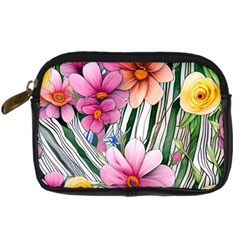 Beautiful Big Blooming Flowers Watercolor Digital Camera Leather Case by GardenOfOphir