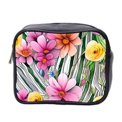 Beautiful Big Blooming Flowers Watercolor Mini Toiletries Bag (two Sides) by GardenOfOphir