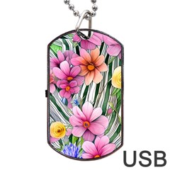 Beautiful Big Blooming Flowers Watercolor Dog Tag Usb Flash (two Sides) by GardenOfOphir