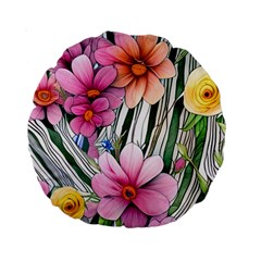 Beautiful Big Blooming Flowers Watercolor Standard 15  Premium Round Cushions by GardenOfOphir