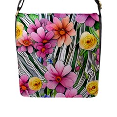 Beautiful Big Blooming Flowers Watercolor Flap Closure Messenger Bag (l) by GardenOfOphir