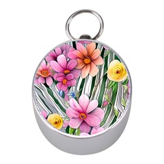 Beautiful Big Blooming Flowers Watercolor Mini Silver Compasses by GardenOfOphir