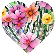 Beautiful Big Blooming Flowers Watercolor Wooden Puzzle Heart by GardenOfOphir