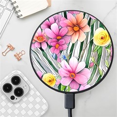 Beautiful Big Blooming Flowers Watercolor Wireless Fast Charger(black) by GardenOfOphir