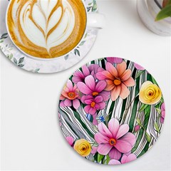 Beautiful Big Blooming Flowers Watercolor Uv Print Round Tile Coaster by GardenOfOphir