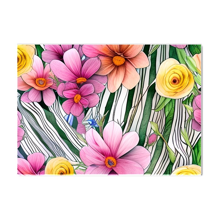 Beautiful Big Blooming Flowers Watercolor Crystal Sticker (A4)