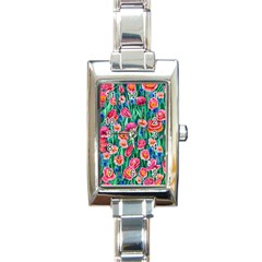 Blossom-filled Watercolor Flowers Rectangle Italian Charm Watch by GardenOfOphir