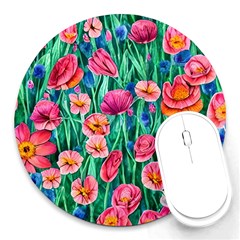 Blossom-filled Watercolor Flowers Round Mousepad by GardenOfOphir