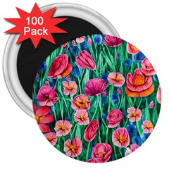 Blossom-filled Watercolor Flowers 3  Magnets (100 Pack) by GardenOfOphir