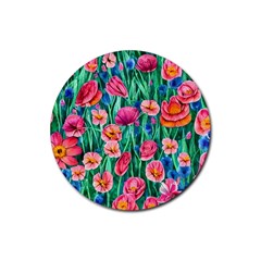 Blossom-filled Watercolor Flowers Rubber Coaster (round) by GardenOfOphir