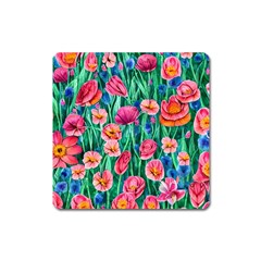 Blossom-filled Watercolor Flowers Square Magnet by GardenOfOphir