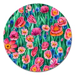 Blossom-filled Watercolor Flowers Magnet 5  (round) by GardenOfOphir