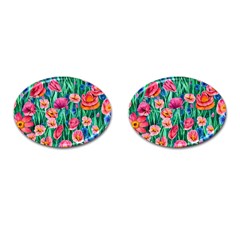 Blossom-filled Watercolor Flowers Cufflinks (oval)