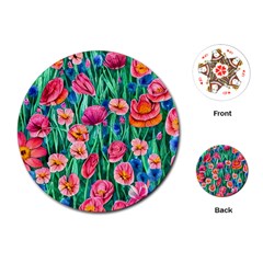 Blossom-filled Watercolor Flowers Playing Cards Single Design (round) by GardenOfOphir